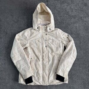 Marmot MemBrain Ski Jacket Womens Medium Cream Tan Grid Hooded Waterproof Shell